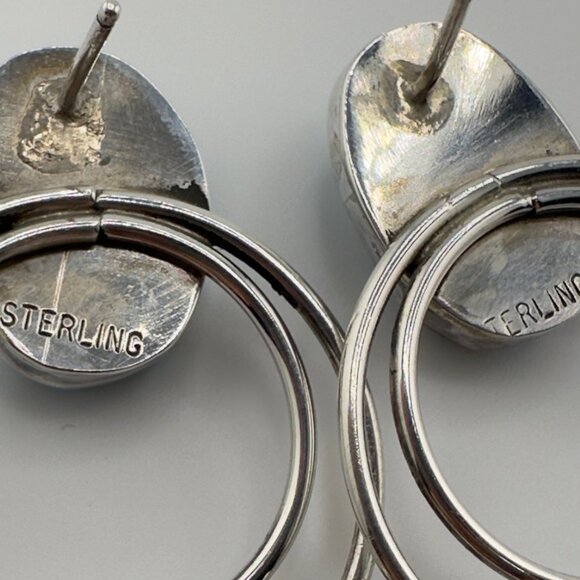 Turquoise and Sterling Silver Fringe Paddle Vintage Earrings - Picture 4 of 6